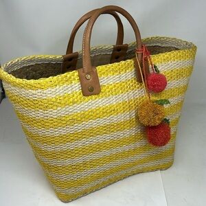Mar Y Sol Sahara Structured Tote Sunflower Yellow and Natural Leather Handles